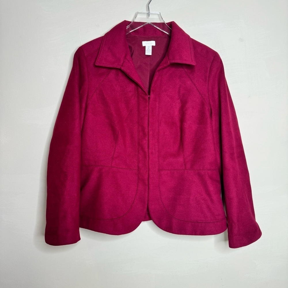 Chico's Fleece Blazer Jacket Berry Red Modern Fit